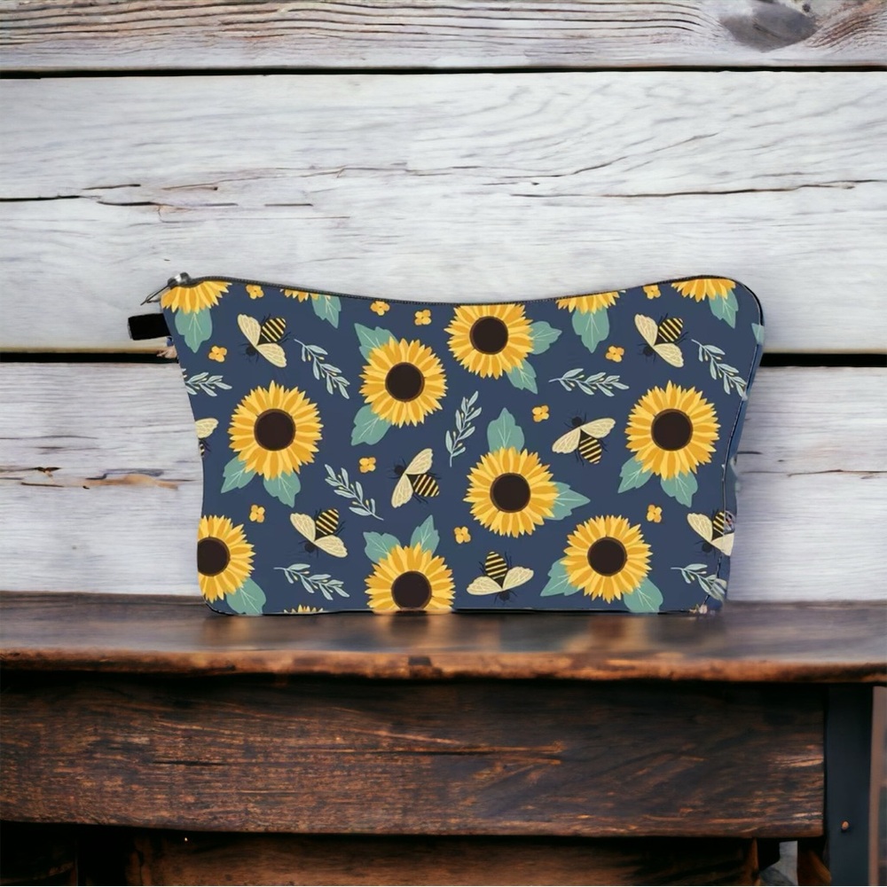 Sunflower Bee Waterproof Makeup Bag